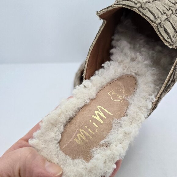 Mi.iM | tan suede neutral pointed toe shearling lined mules | WMS 6.5 - Picture 5 of 9